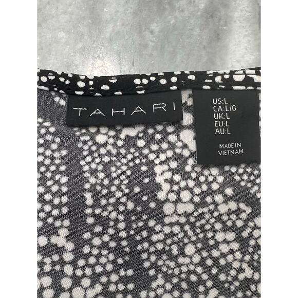 Tahari Black and White Print Slinky Knit Top Blouse Woman Size Large Career - Picture 3 of 8